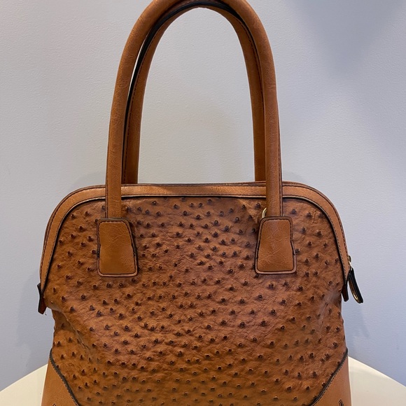 London Fog Lark Tan Ostrich-Embossed Dome Satchel - Picture 2 of 3